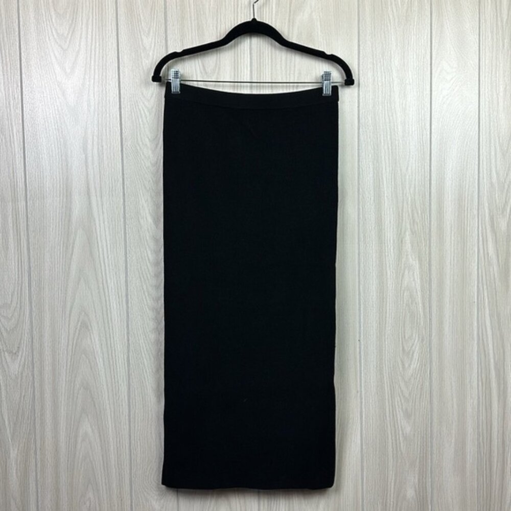 Theory Womens Compact Crepe Skirt Medium Black Midi Bodycon Pencil Ribbed NEW